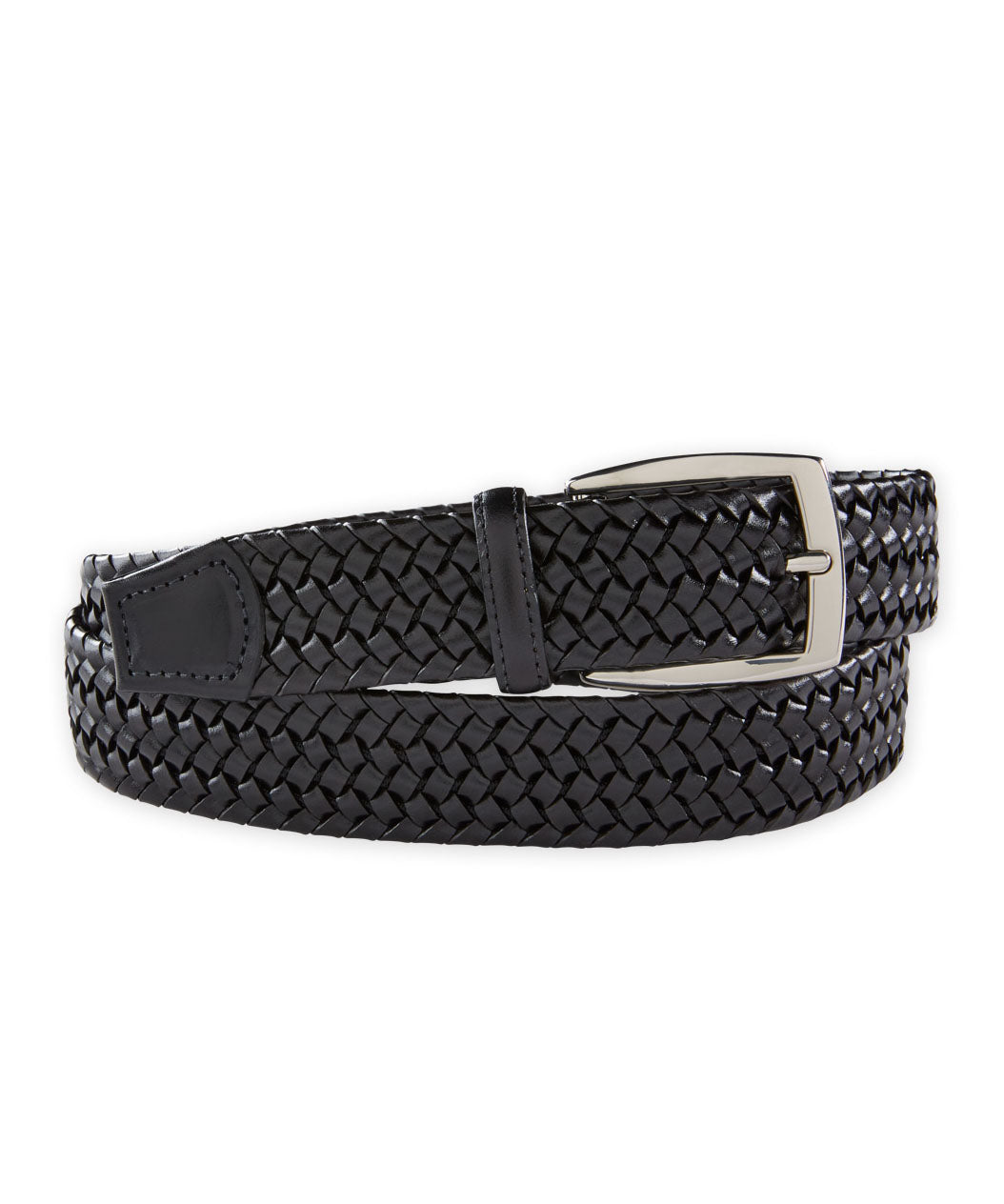 Woven Stretch Leather Belt, Men's Big & Tall