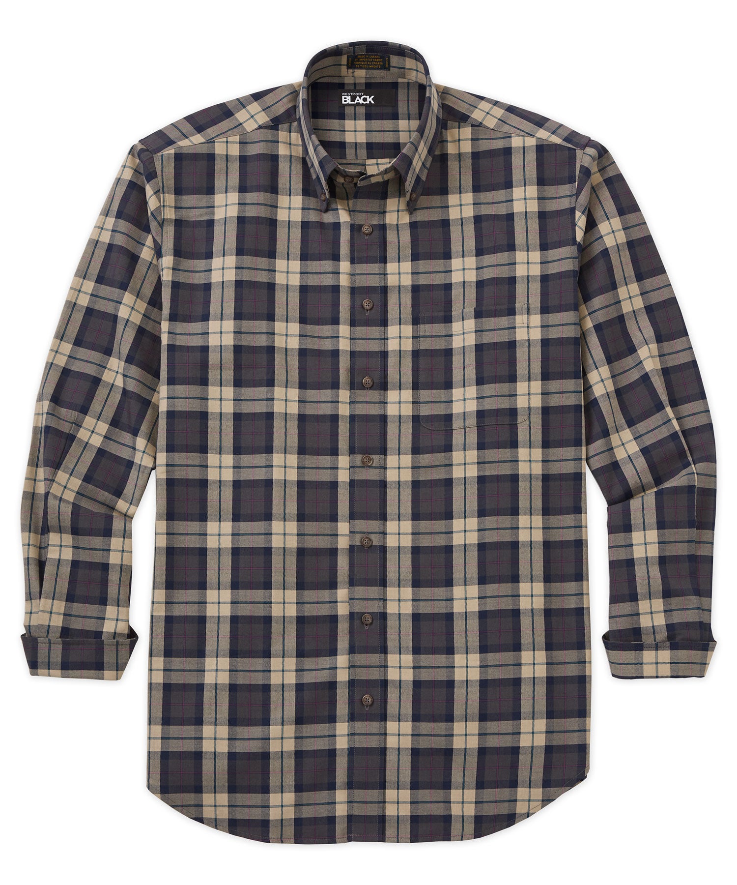 Westport Black Long Sleeve Cotton-Wool Sport Shirt, Men's Big & Tall