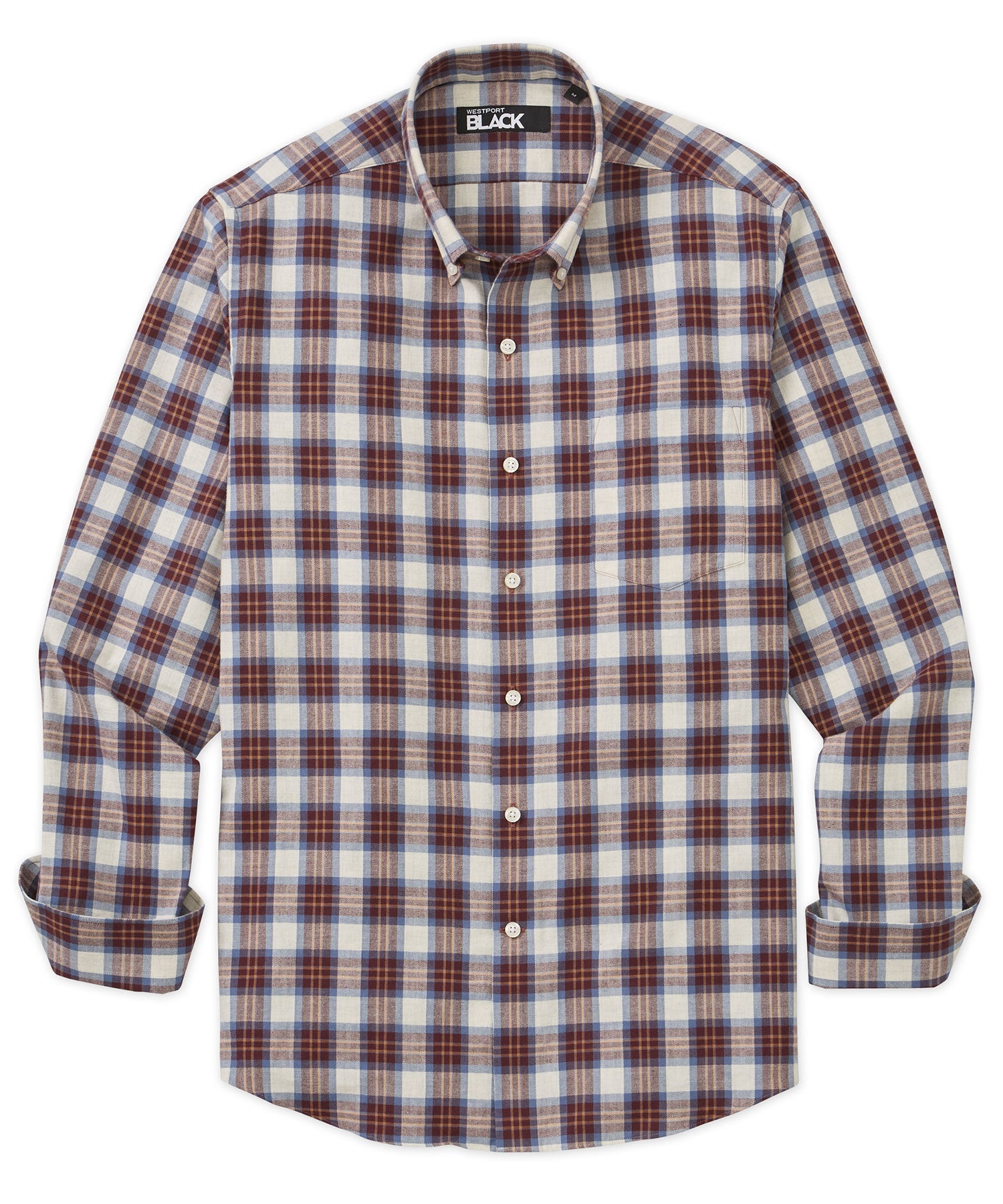 Westport Black Long Sleeve Soft Wash Flannel Sport Shirt, Men's Big & Tall