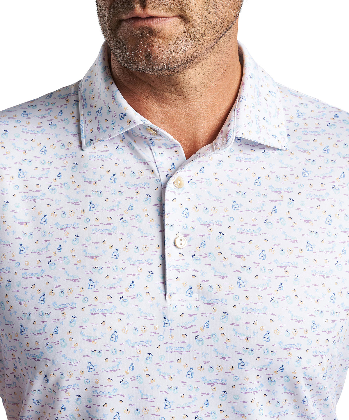 Peter Millar Short Sleeve Fiji Print Polo Knit Shirt, Big & Tall