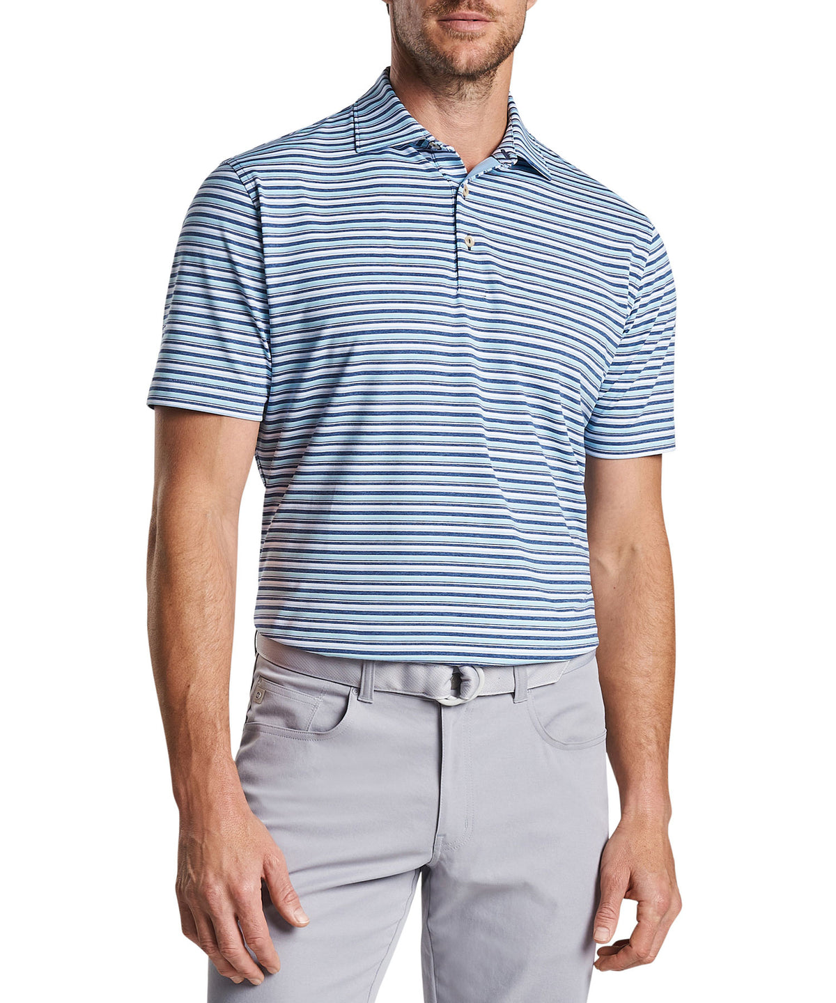 Peter Millar Short Sleeve Oakland Stripe Polo Knit Shirt, Big & Tall
