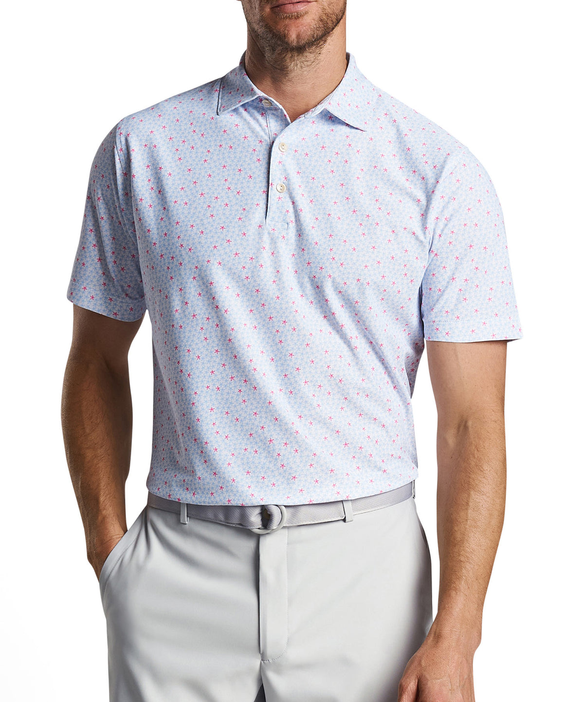 Peter Millar Short Sleeve Starfish Print Polo Knit Shirt, Men's Big & Tall