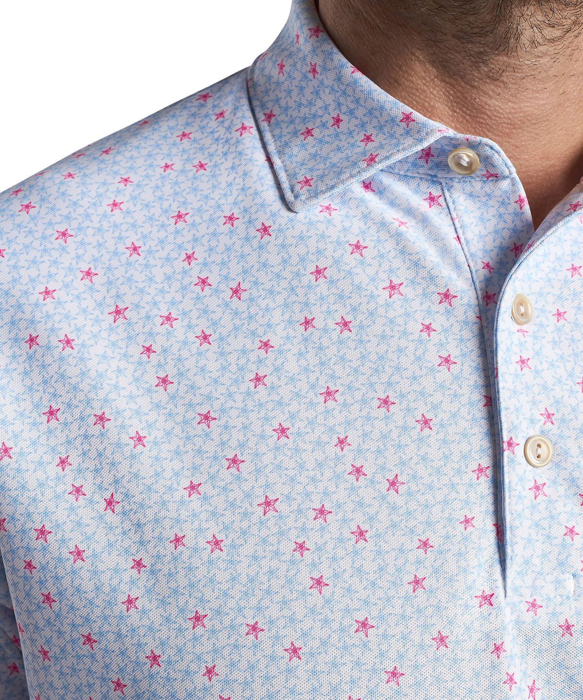 Peter Millar Short Sleeve Starfish Print Polo Knit Shirt, Big & Tall