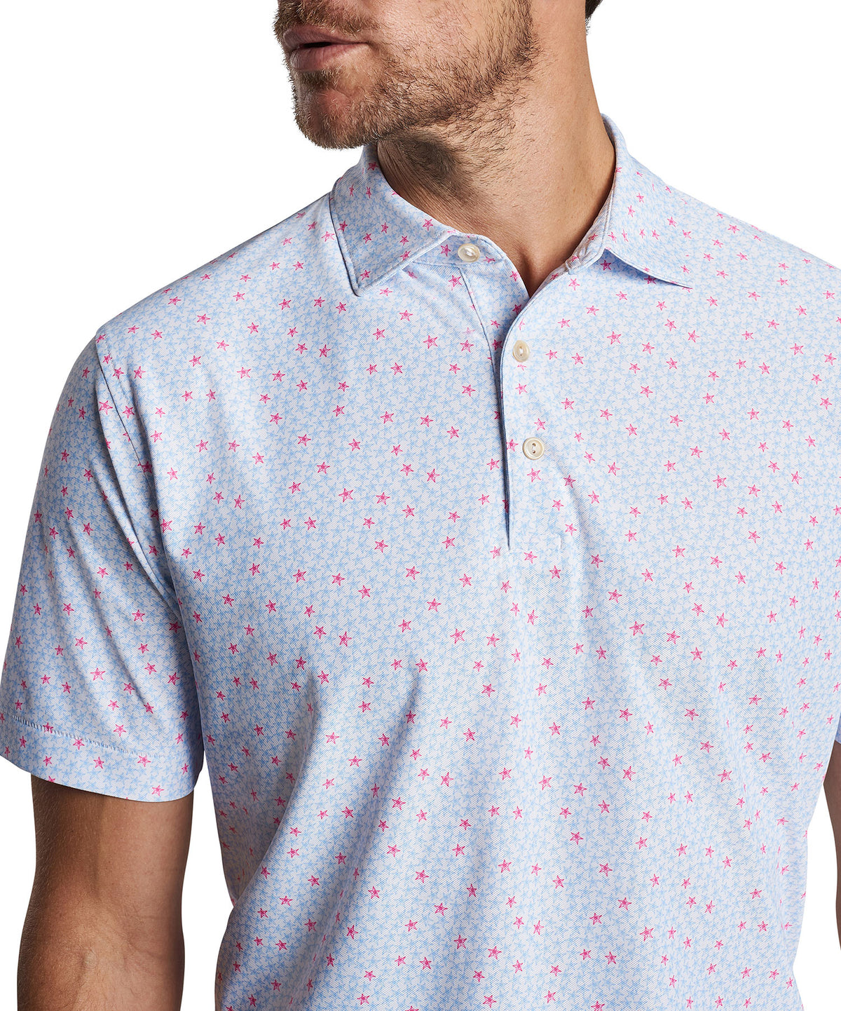 Peter Millar Short Sleeve Starfish Print Polo Knit Shirt, Men's Big & Tall