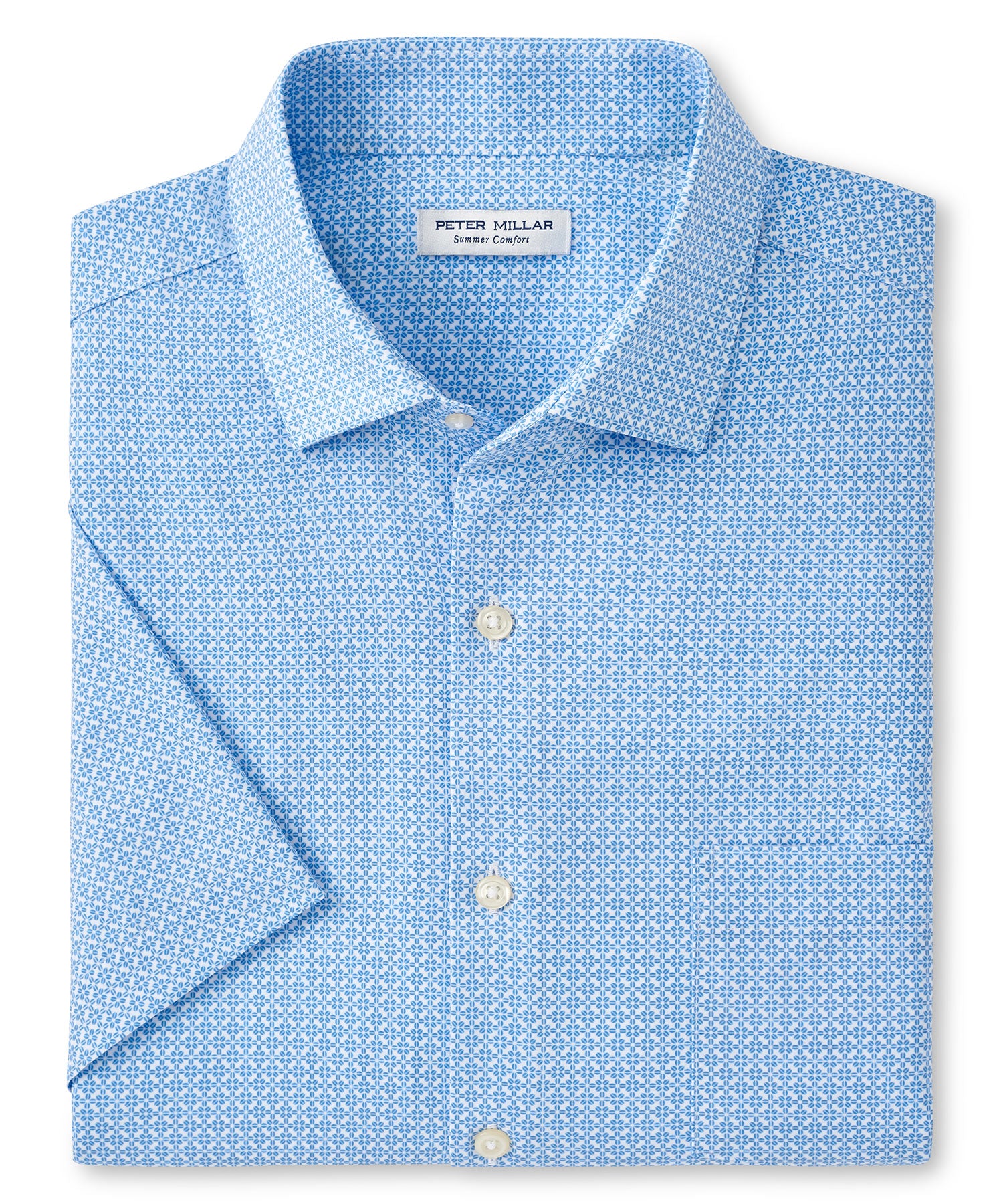 Peter Millar Geo Print Short Sleeve Spread Collar Sport Shirt, Men's Big & Tall