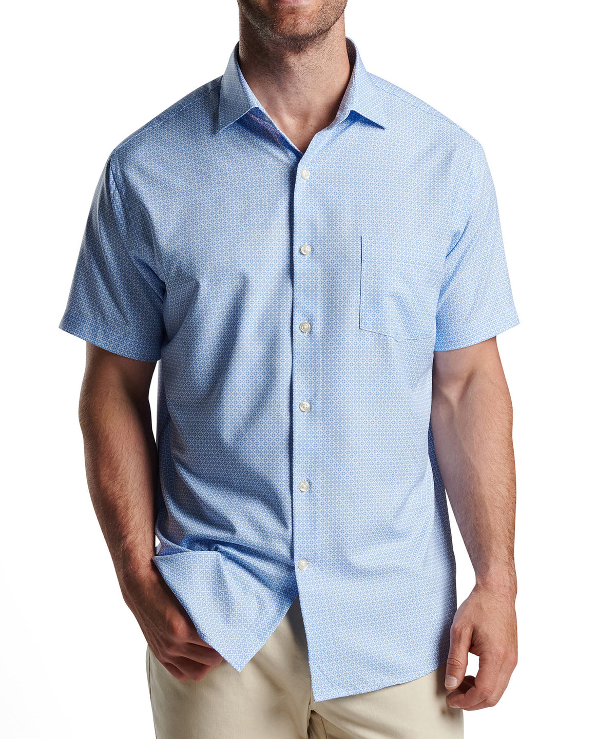 Peter Millar Geo Print Short Sleeve Spread Collar Sport Shirt, Big & Tall