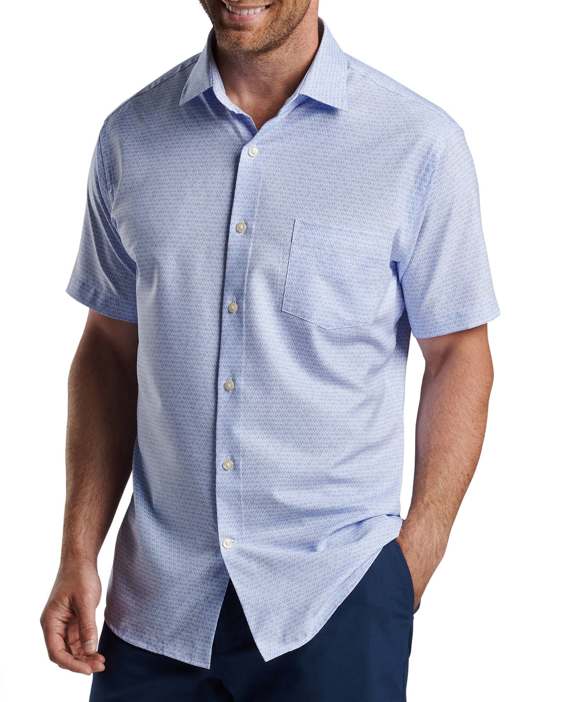 Peter Millar Wine Print Short Sleeve Spread Collar Sport Shirt, Big & Tall