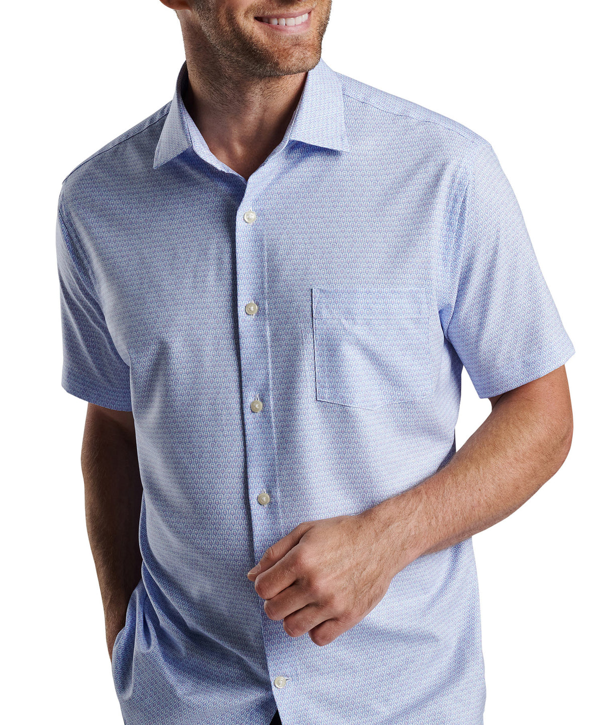 Peter Millar Wine Print Short Sleeve Spread Collar Sport Shirt, Men's Big & Tall