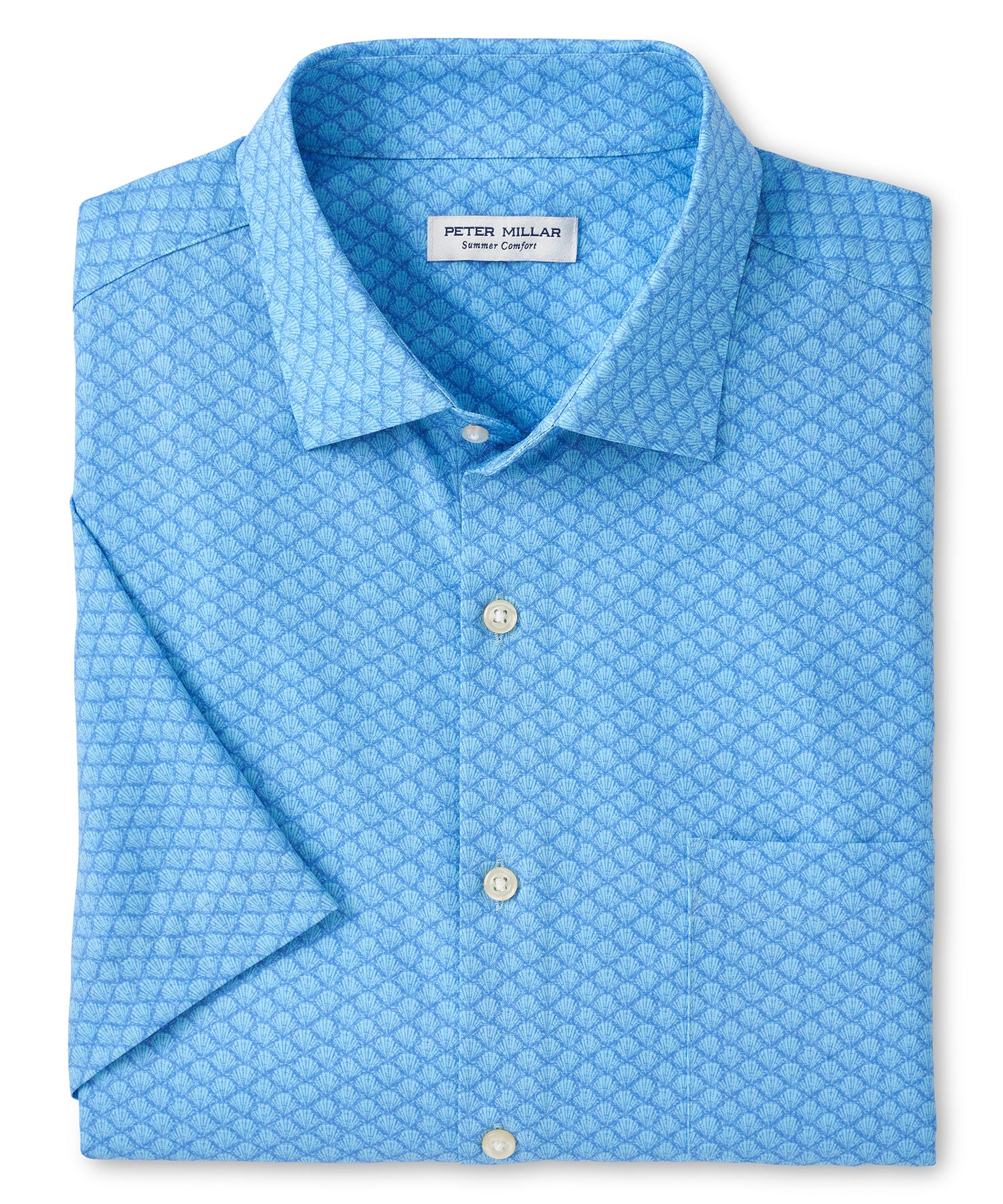 Peter Millar Clam Print Short Sleeve Spread Collar Sport Shirt, Men's Big & Tall