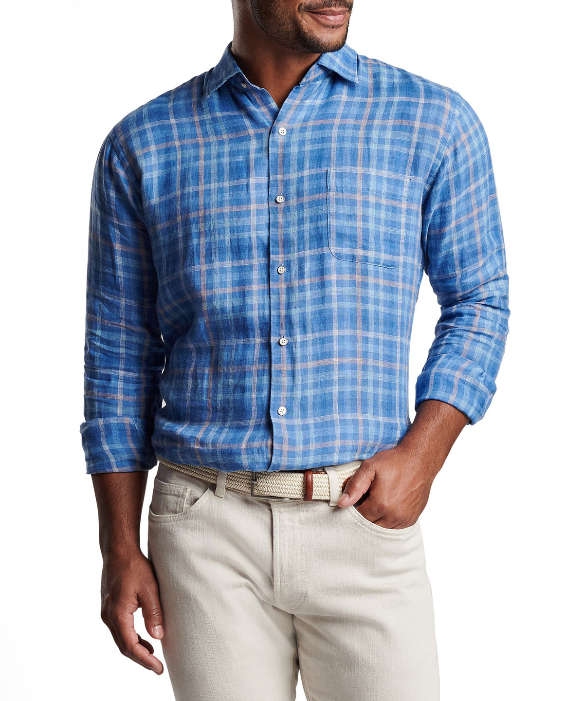 Peter Millar Long Sleeve 'Ashore' Linen Sport Shirt, Men's Big & Tall