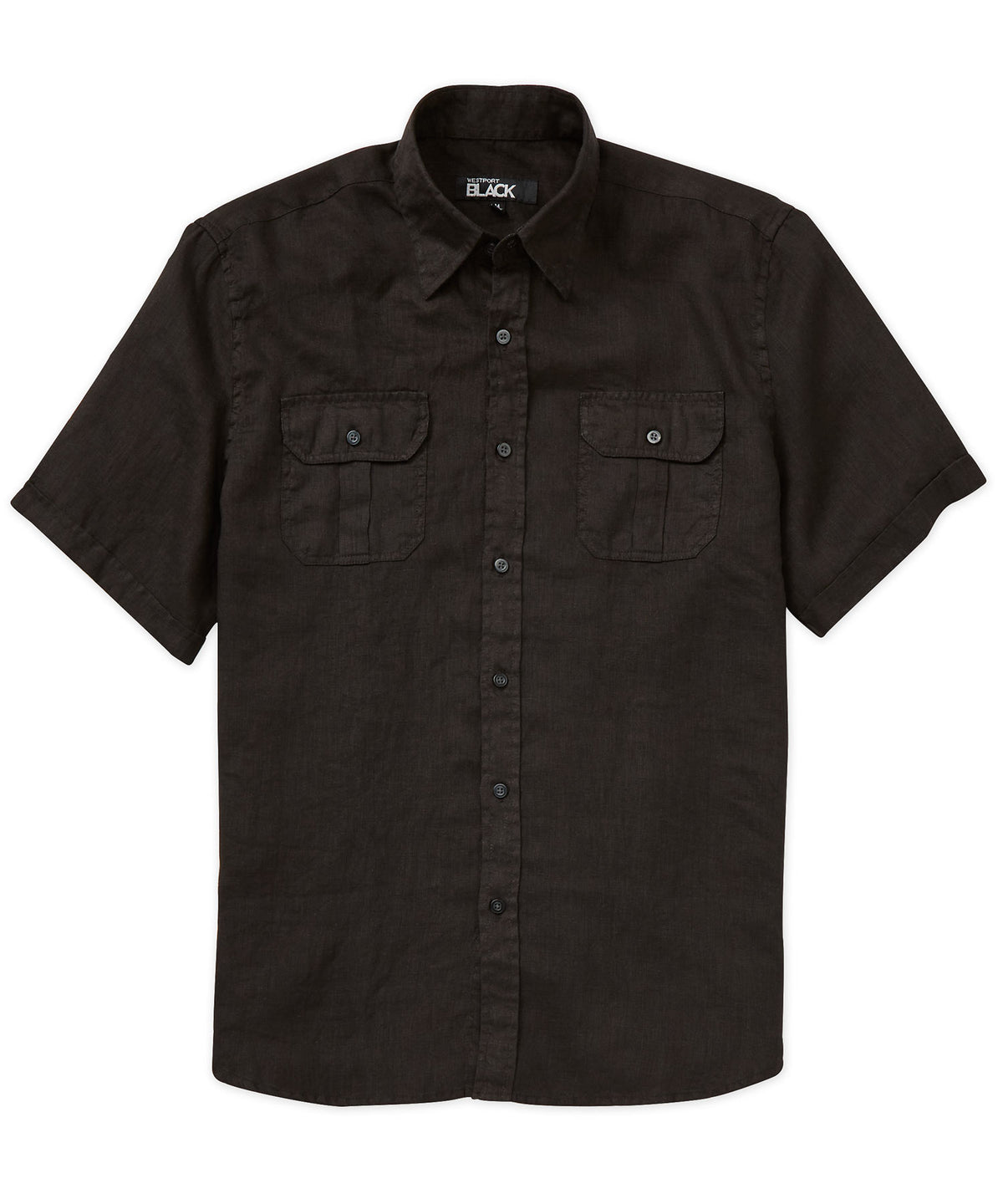 Westport Black Short Sleeve Linen Button-Under Collar Safari Shirt, Big & Tall