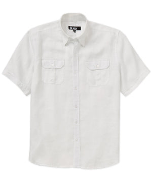 Westport Black Short Sleeve Linen Button-Under Collar Safari Shirt