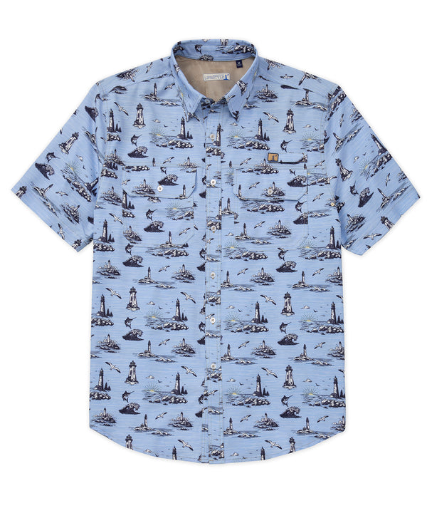 Men's Westport Lifestyle Short Sleeve Saugatuck Lighthouse Print Fishing Shirt - Blue - Size 3X
