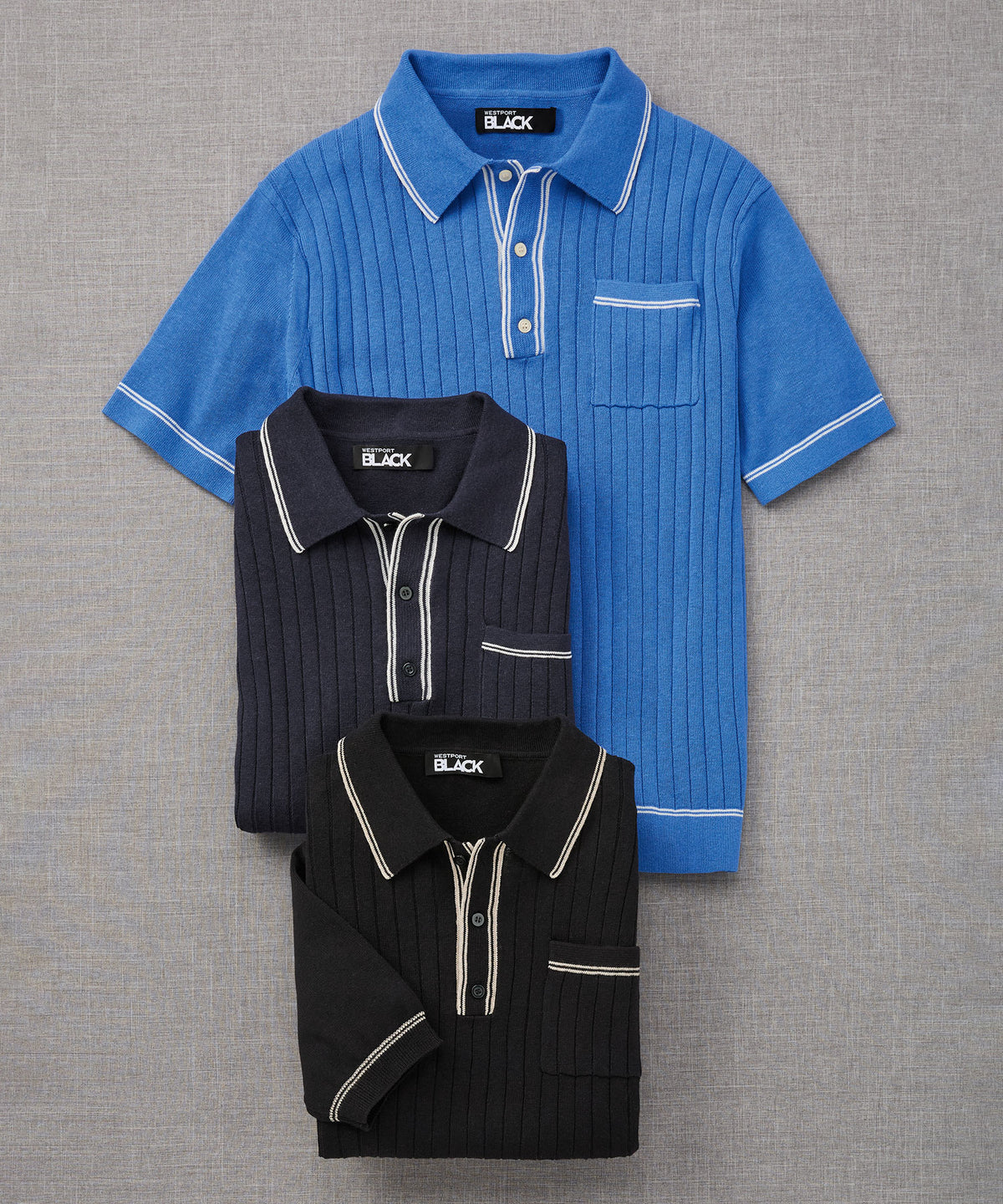 Westport Black Short Sleeve Amici Ribbed Knit Polo Knit Shirt, Men's Big & Tall