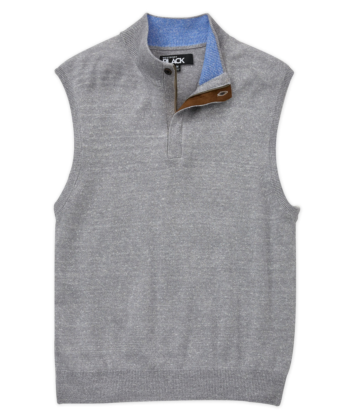 Westport Black Linen-Rich Quarter Zip Button Mock Pullover Vest, Men's Big & Tall