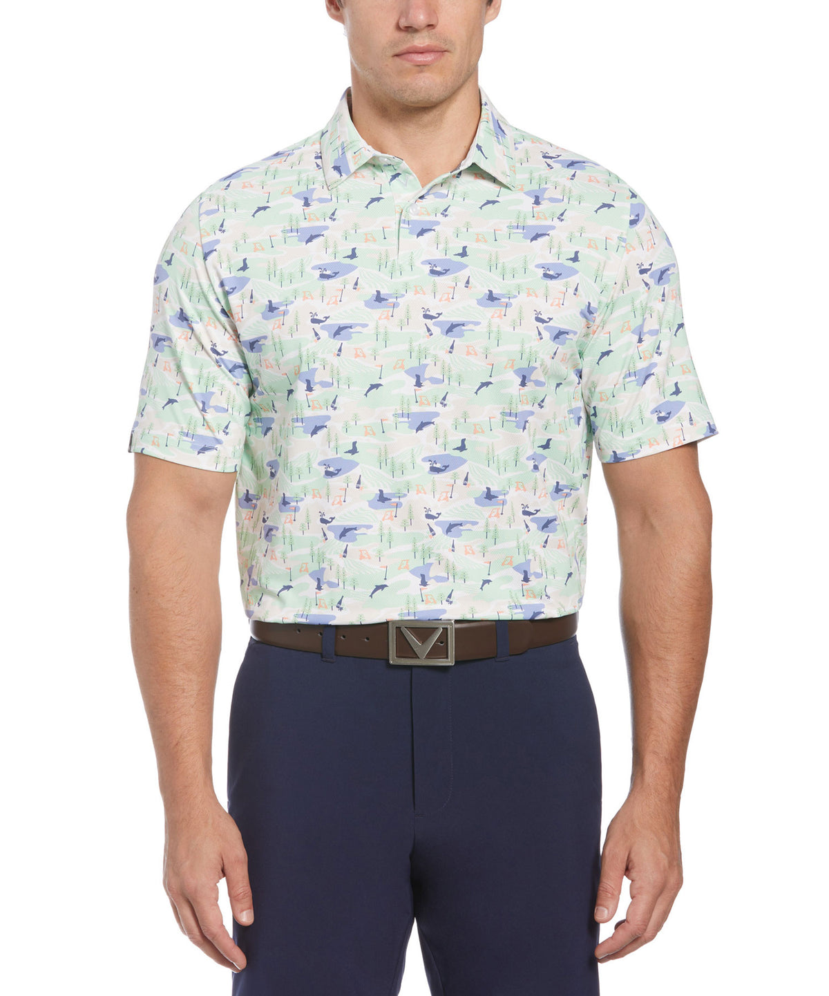 Callaway Short Sleeve Coastal Print Polo Knit Shirt, Big & Tall