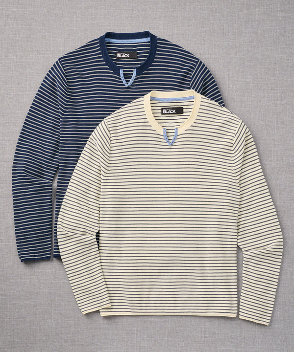 [teket] / ☆ 24FW Pajama Stripe Sweater / Navy SW096SS25_STRIPED_V_NECK_SWEAT