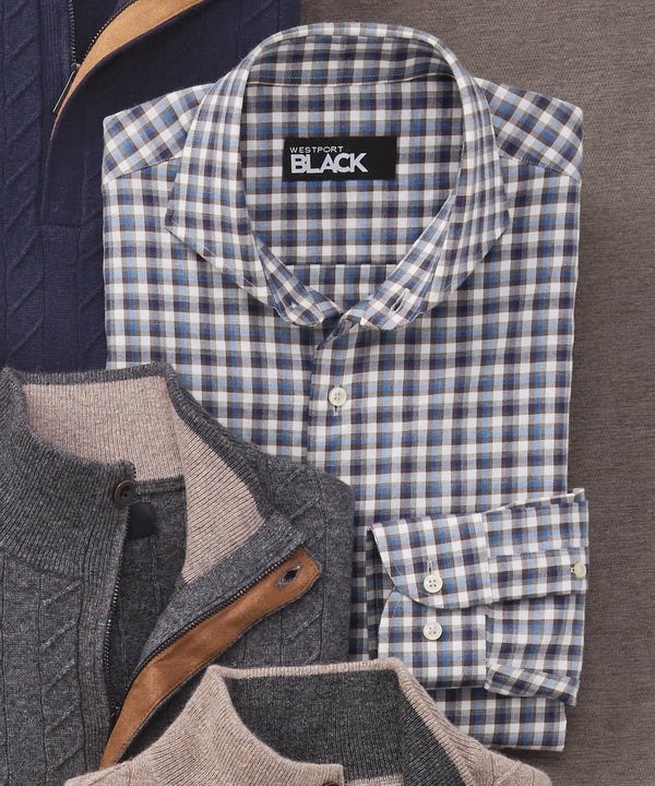 Men's Big & Tall Westport Black Long Plaid Sport Shirt | Westport