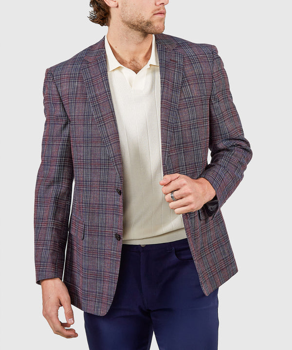 Men's Big & Tall Westport Black 2-Button Berry Plaid Sport Coat ...
