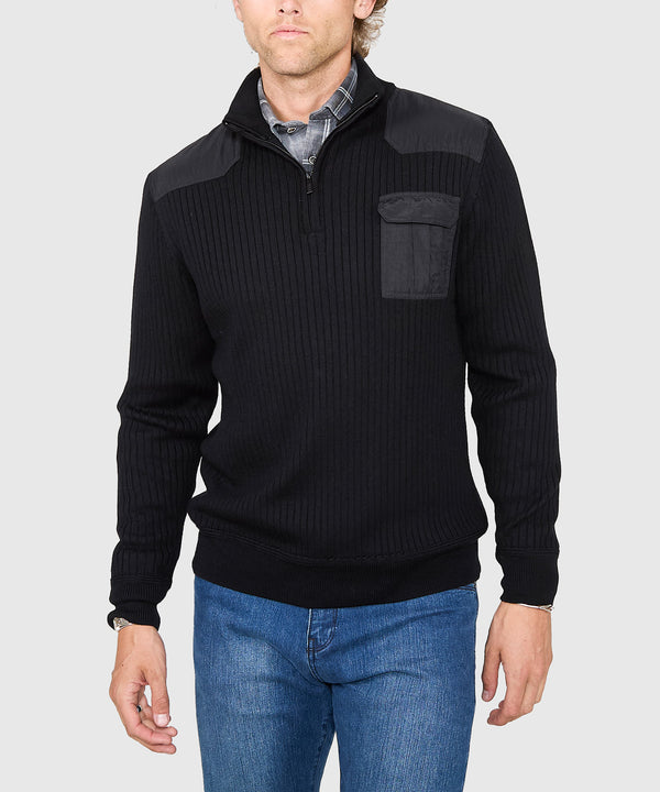 Westport Black Big & Tall Ribbed Military Merino Half Zip Pullover