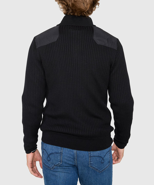 Westport Black Big & Tall Ribbed Military Merino Half Zip Pullover