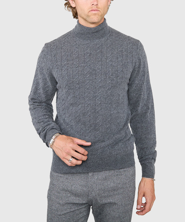 Westport Black Big & Tall Alpine Cable Turtleneck Sweater