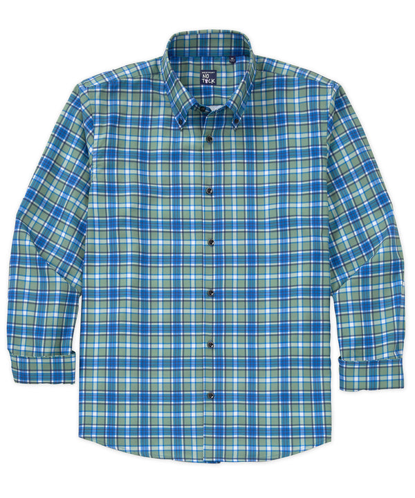 Men's Big & Tall Westport No-Tuck Long Sleeve Button Down Collar Plaid Stretch Performance Sport Shirt Green/Blue / 3XMT Men's Big & Tall Westport No-Tuck Long Sleeve Button Down Collar Plaid Stretch Performance Sport Shirt Green/Blue / 3XMT
