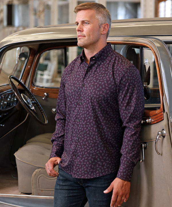 Westport No-Tuck Big & Tall Button Down Paisley Print Stretch