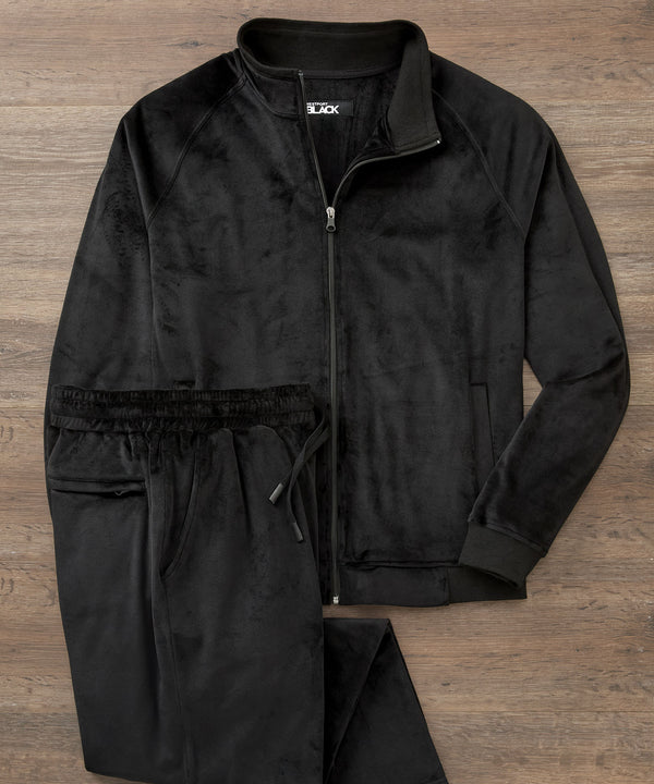 Westport Black Big & Tall Velour Track Jacket | Westport Big & Tall