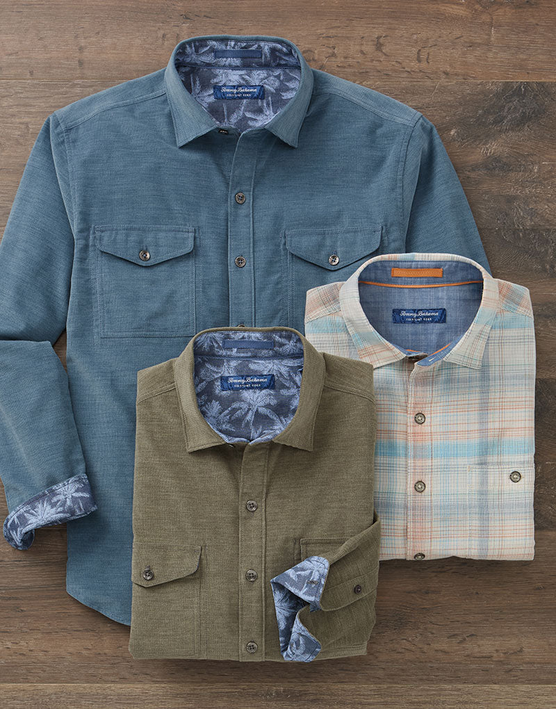 Tommy Bahama Long Sleeve Button-Down Collar Sport Shirt and Long Sleeve Coastline Cord Truly Check Sport Shirt