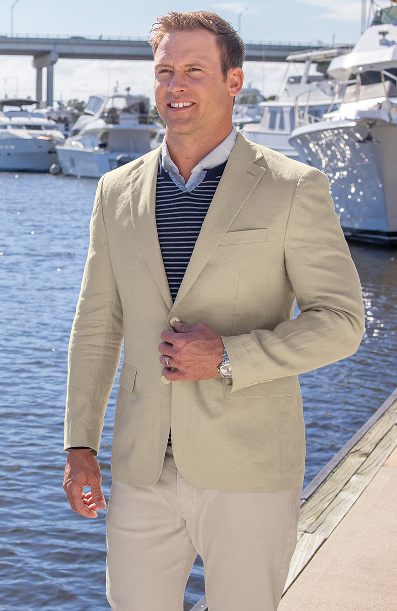 Male model wearing Tommy Hilfiger Solid Linen Sport Coat