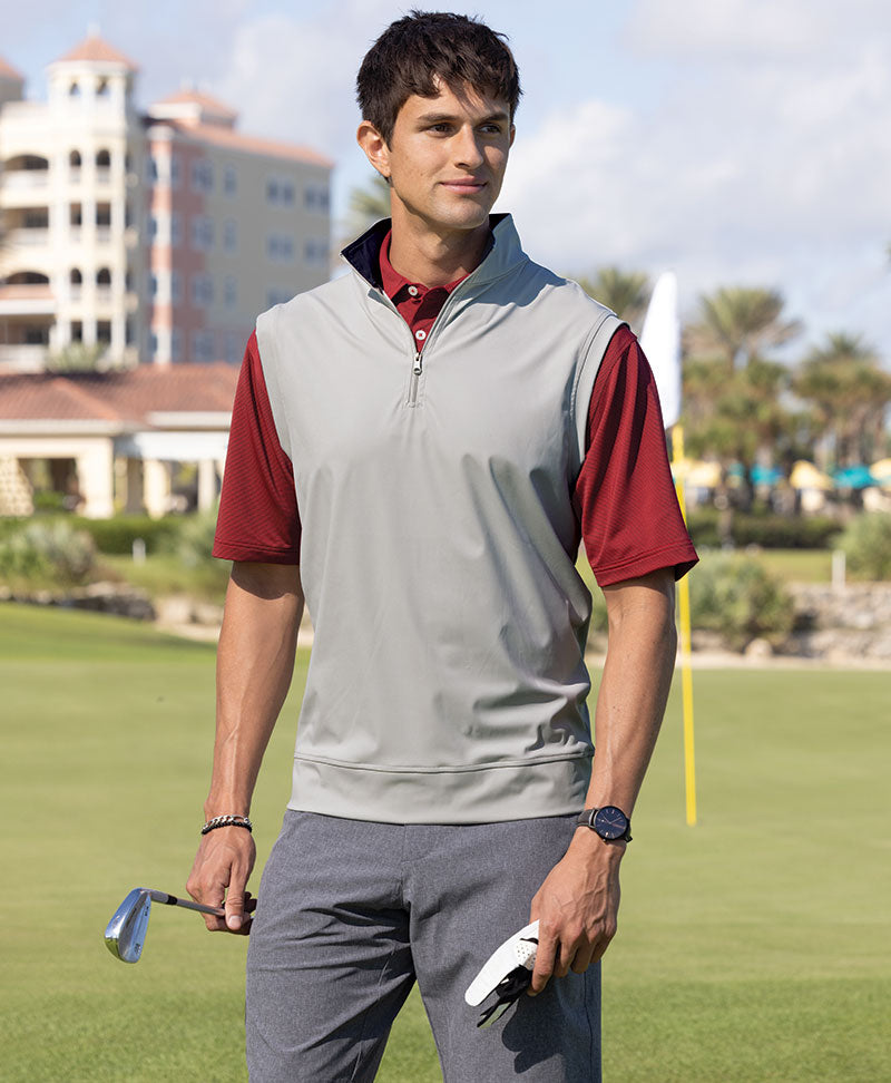 Male model wearing Westport Lifestyle Links Quarter-Zip Vest
