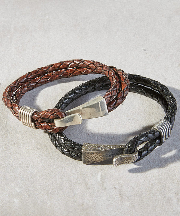 Hook + Loop Leather Bracelets Grey Braided