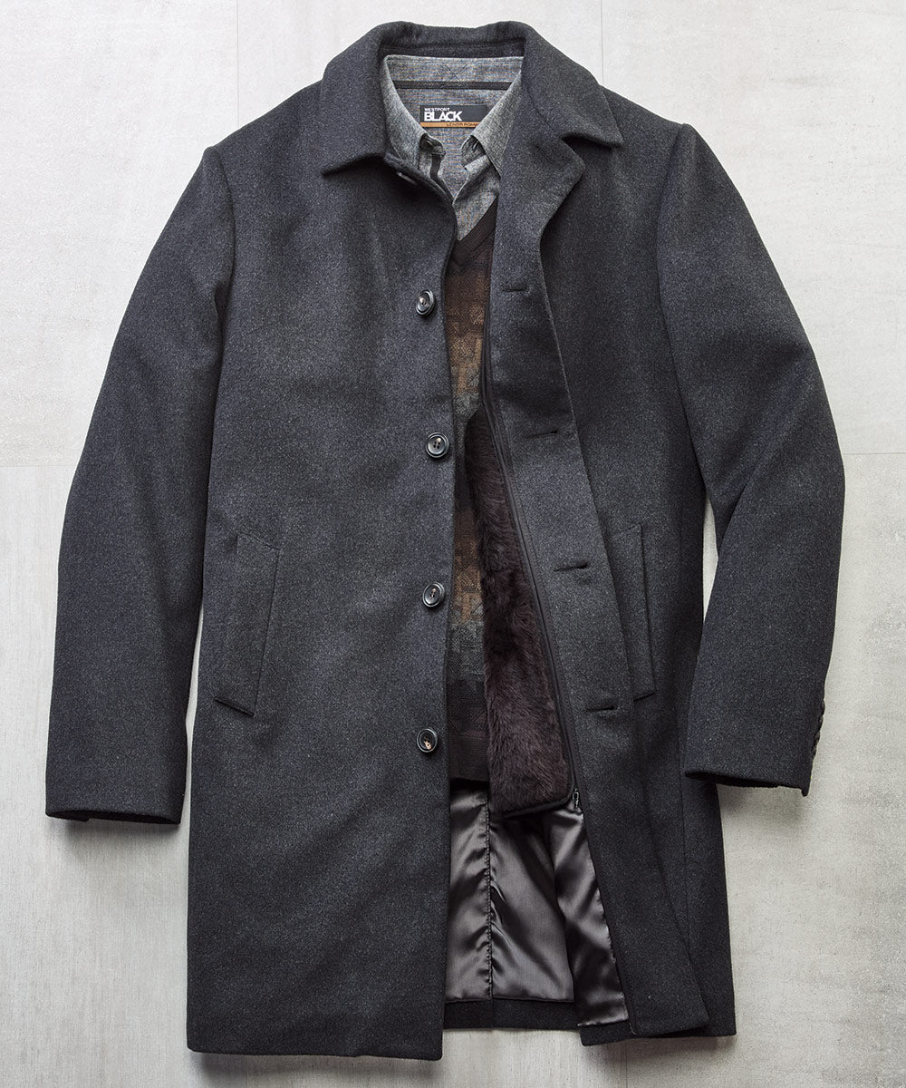 Westport Black Cashmere Overcoat with Removable Shearling Liner, Men's Big & Tall