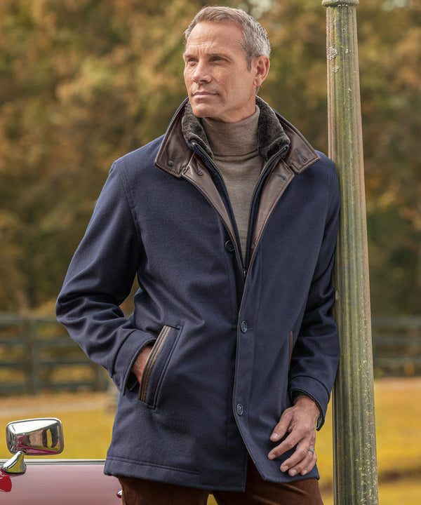 Westport Black Big & Tall Wool-Cashmere Car Coat | Westport Big & Tall