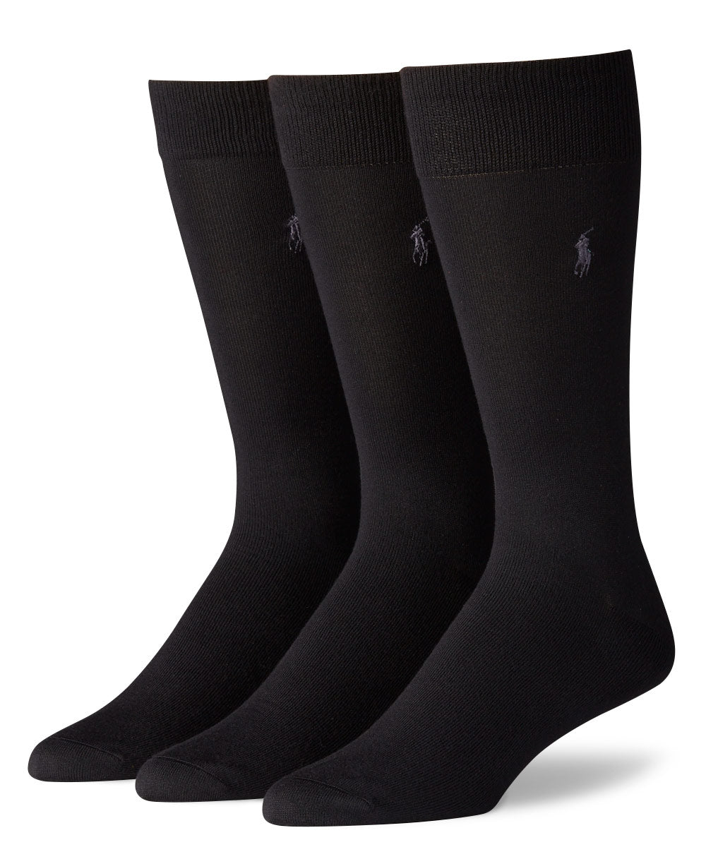 Polo Ralph Lauren Black Flat-Knit Crew Socks (3-Pack), Men's Big & Tall