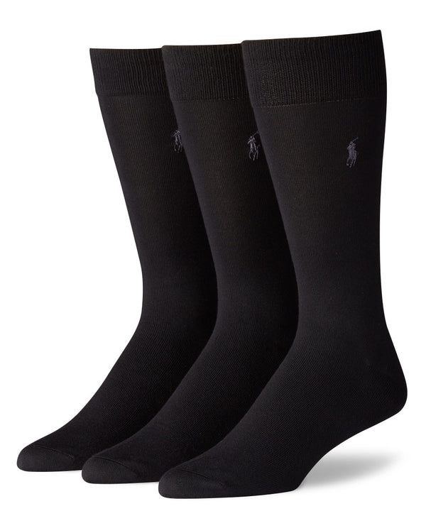 Polo Ralph Lauren Black Flat-Knit Crew Socks (3-Pack