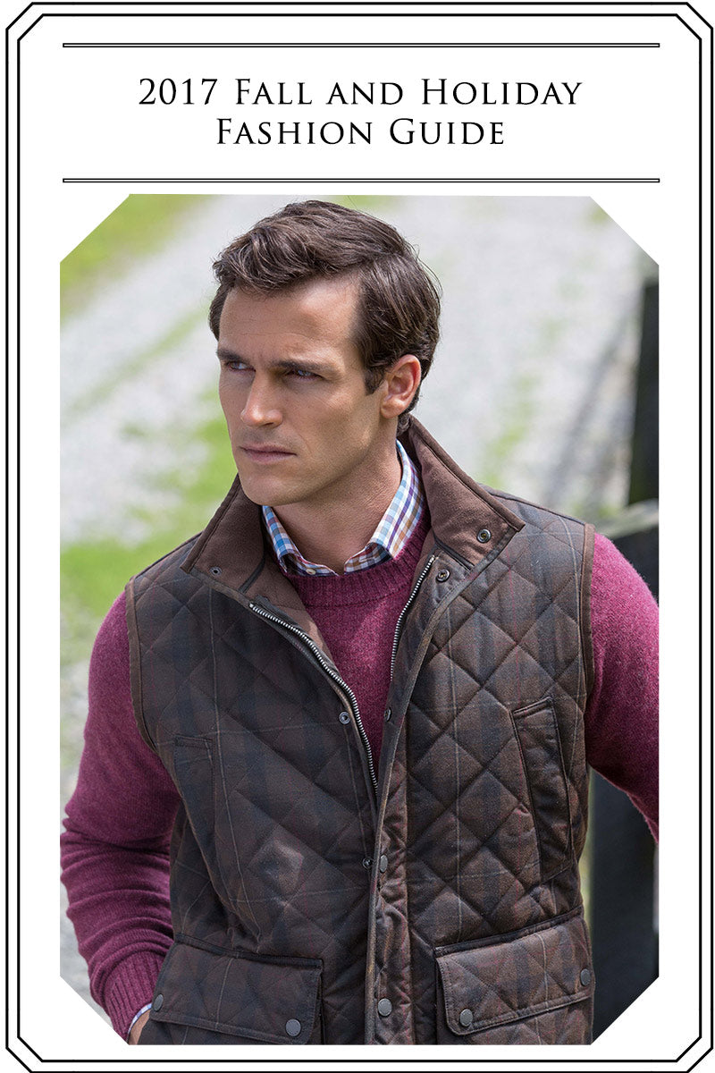 Man in sweater and quilted vest with text "2017 Fall and Holiday Fashion Guide"