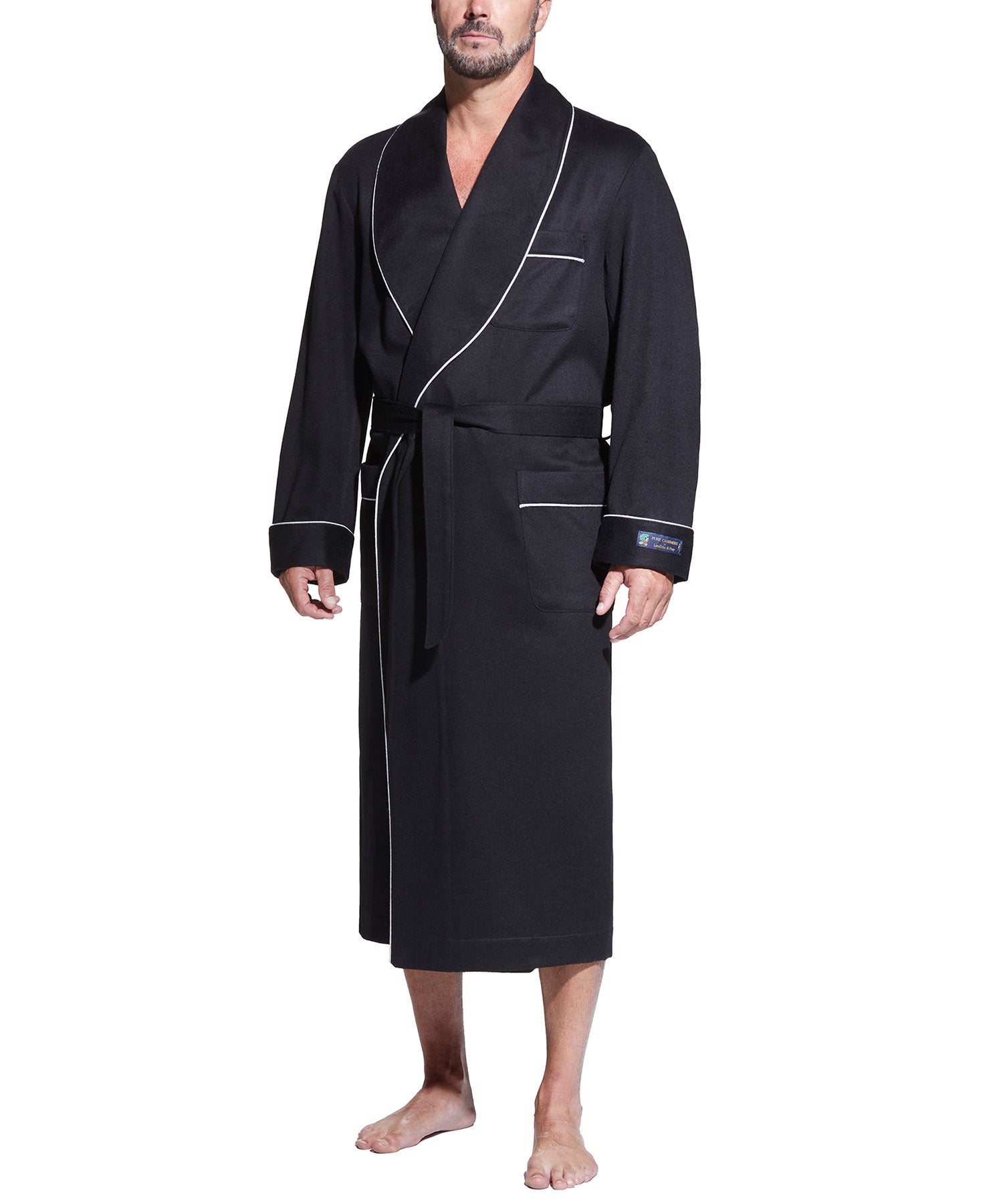 Robe châle en cachemire personnalisable noire Westport sur commande, Men's Big & Tall