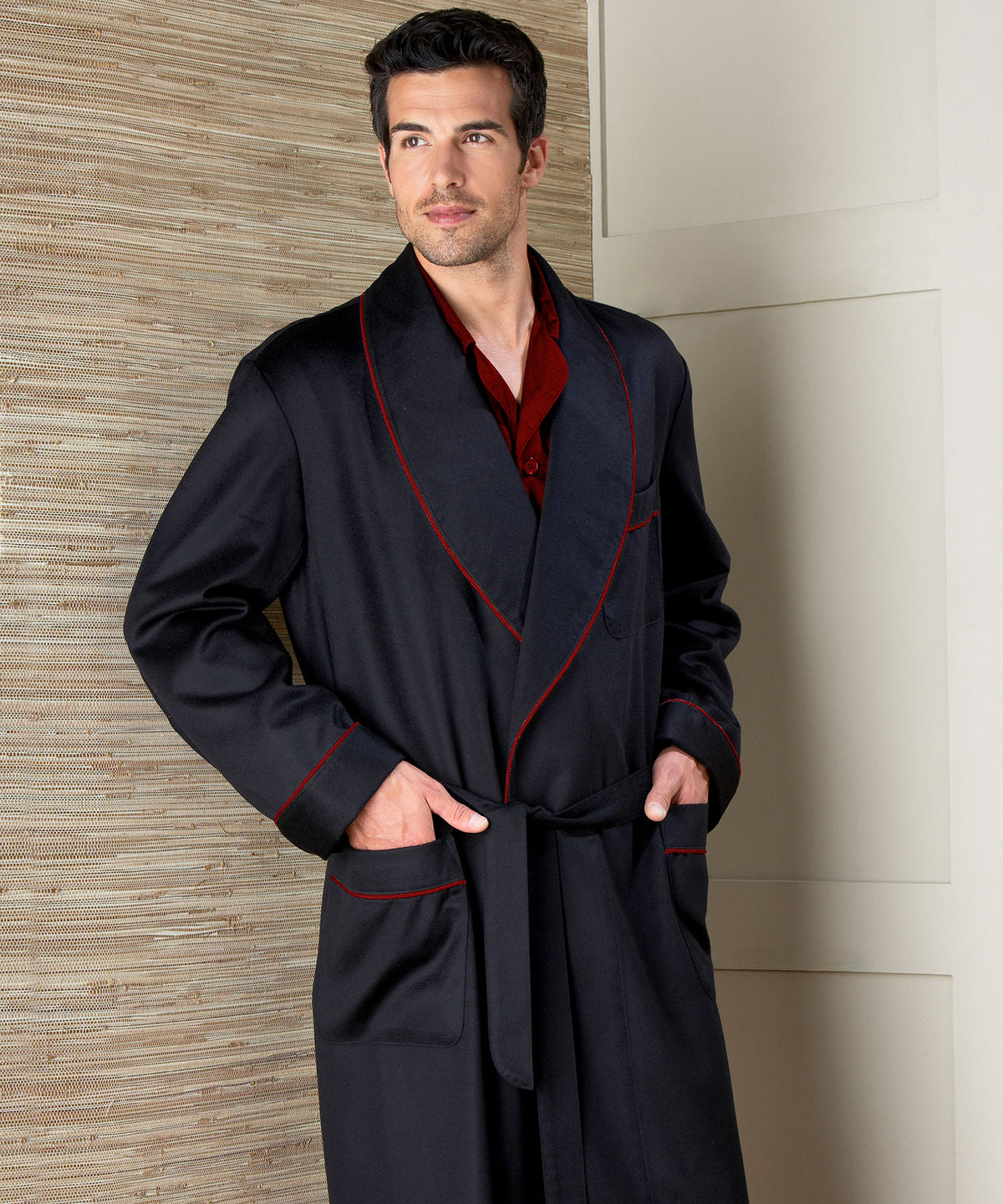 Robe châle en cachemire personnalisable noire Westport sur commande, Men's Big & Tall