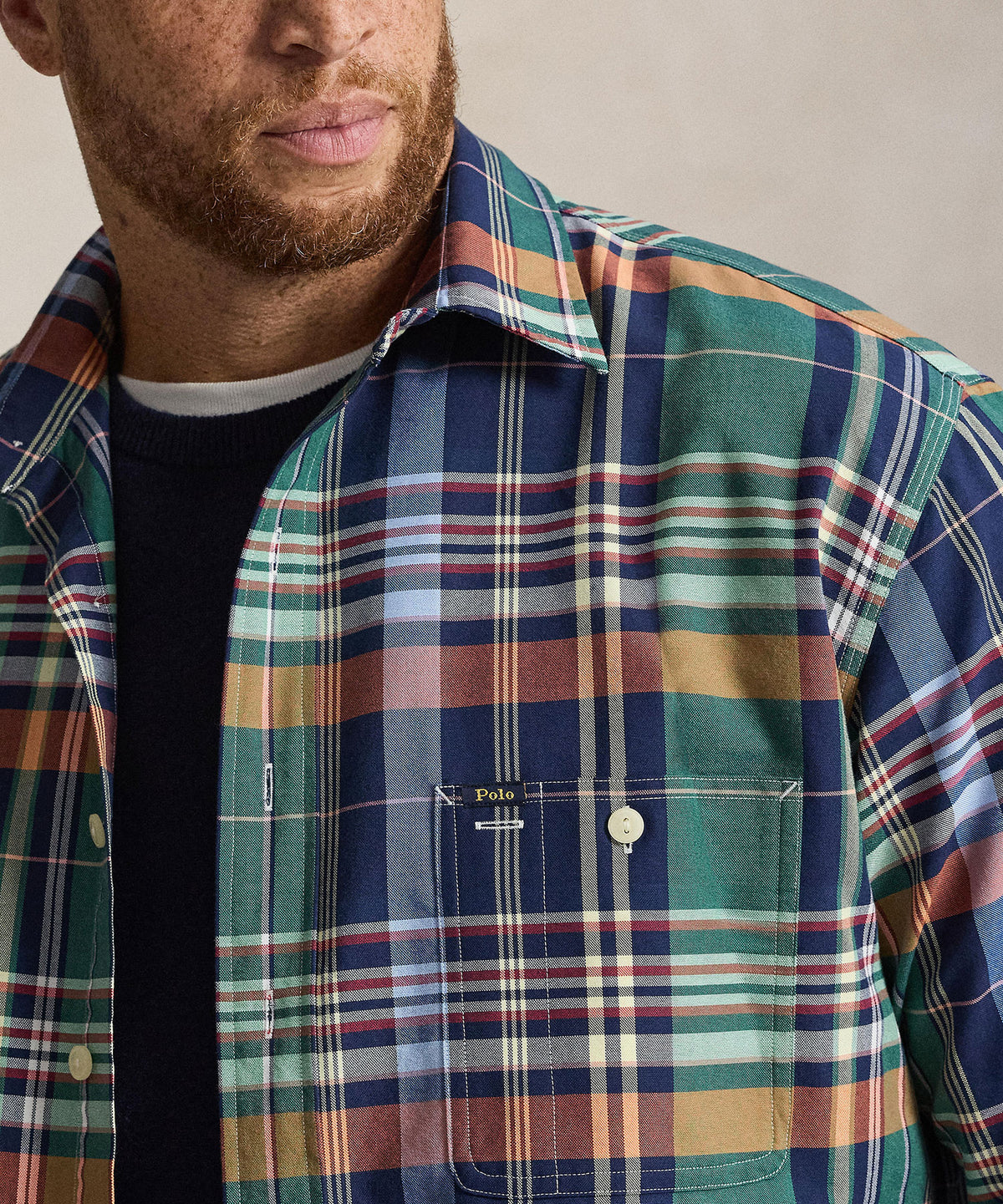 Polo Ralph Lauren Long-Sleeve Oxford Shirt - Green/Orange Multi, Men's Big & Tall