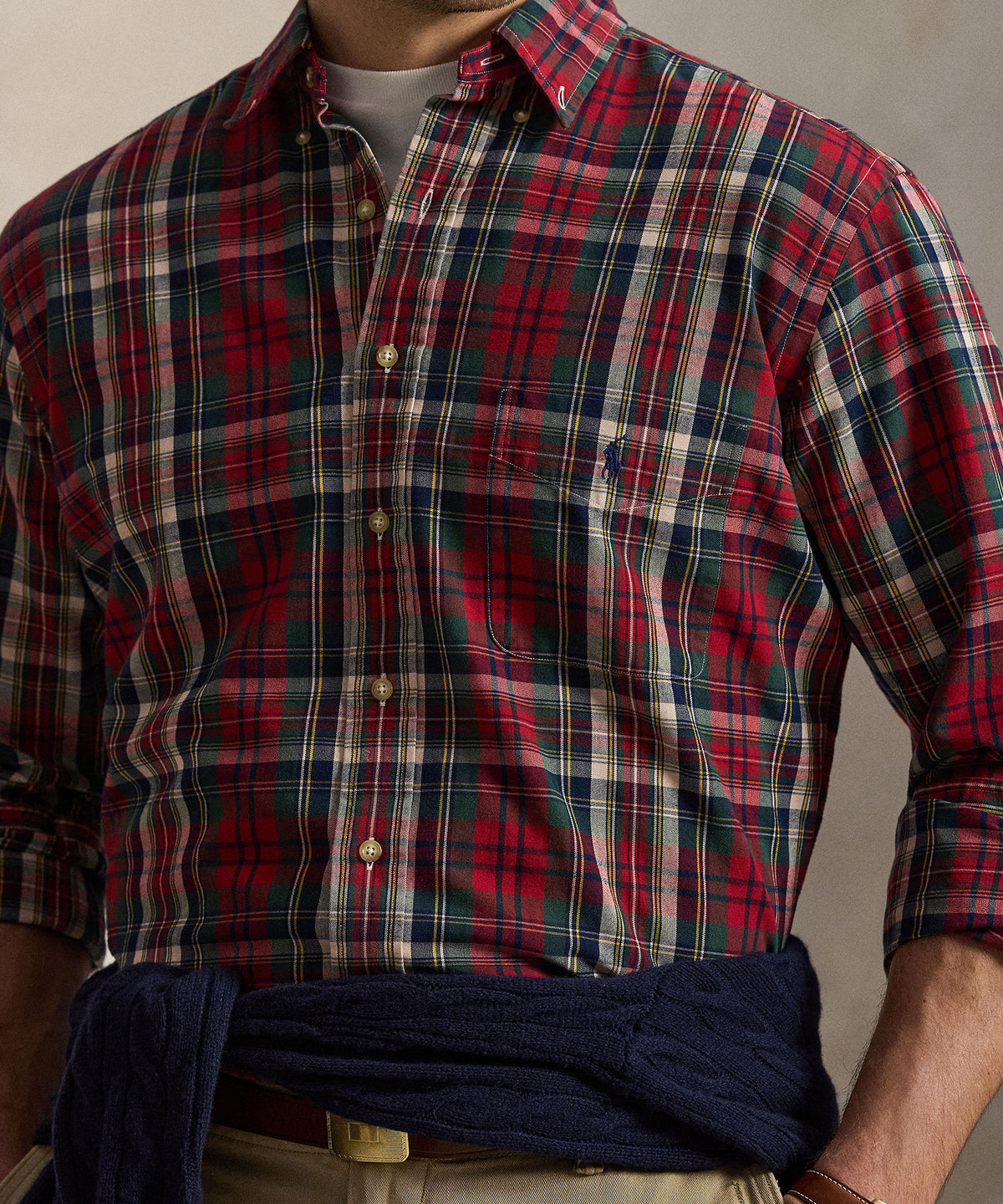 Polo Ralph Lauren Long-Sleeve Oxford Shirt - Red/Green Multi, Men's Big & Tall