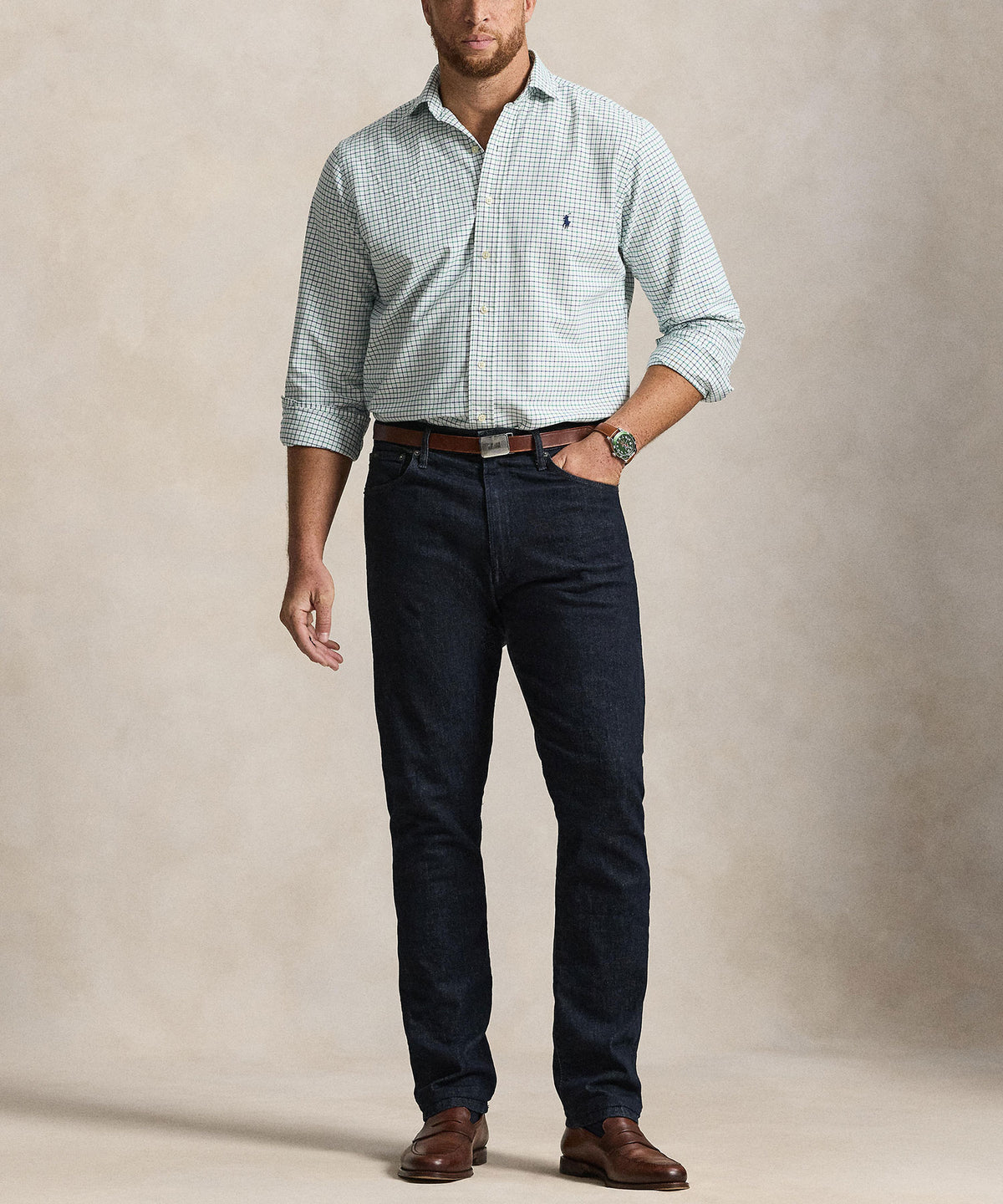 Polo Ralph Lauren Long-Sleeve Oxford Shirt - White/Green, Men's Big & Tall