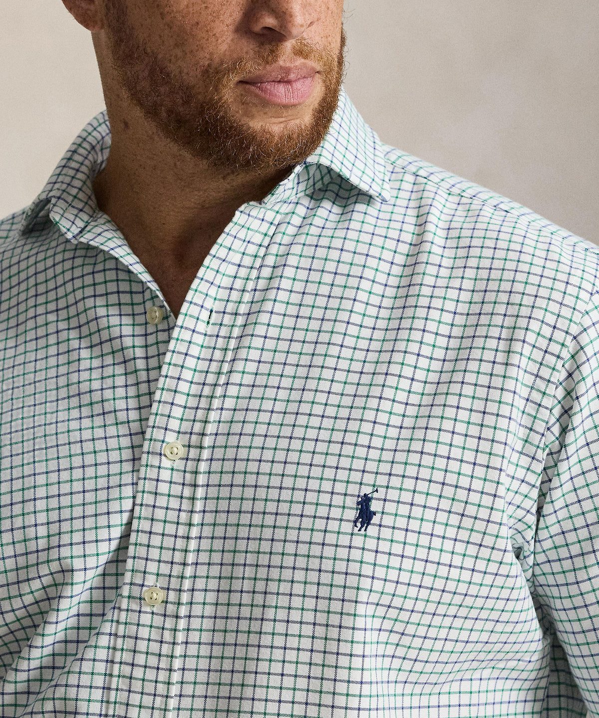 Polo Ralph Lauren Long-Sleeve Oxford Shirt - White/Green, Men's Big & Tall