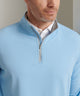 Peter Millar Perth pullover in cottage blue, front collar view with zipper detail
