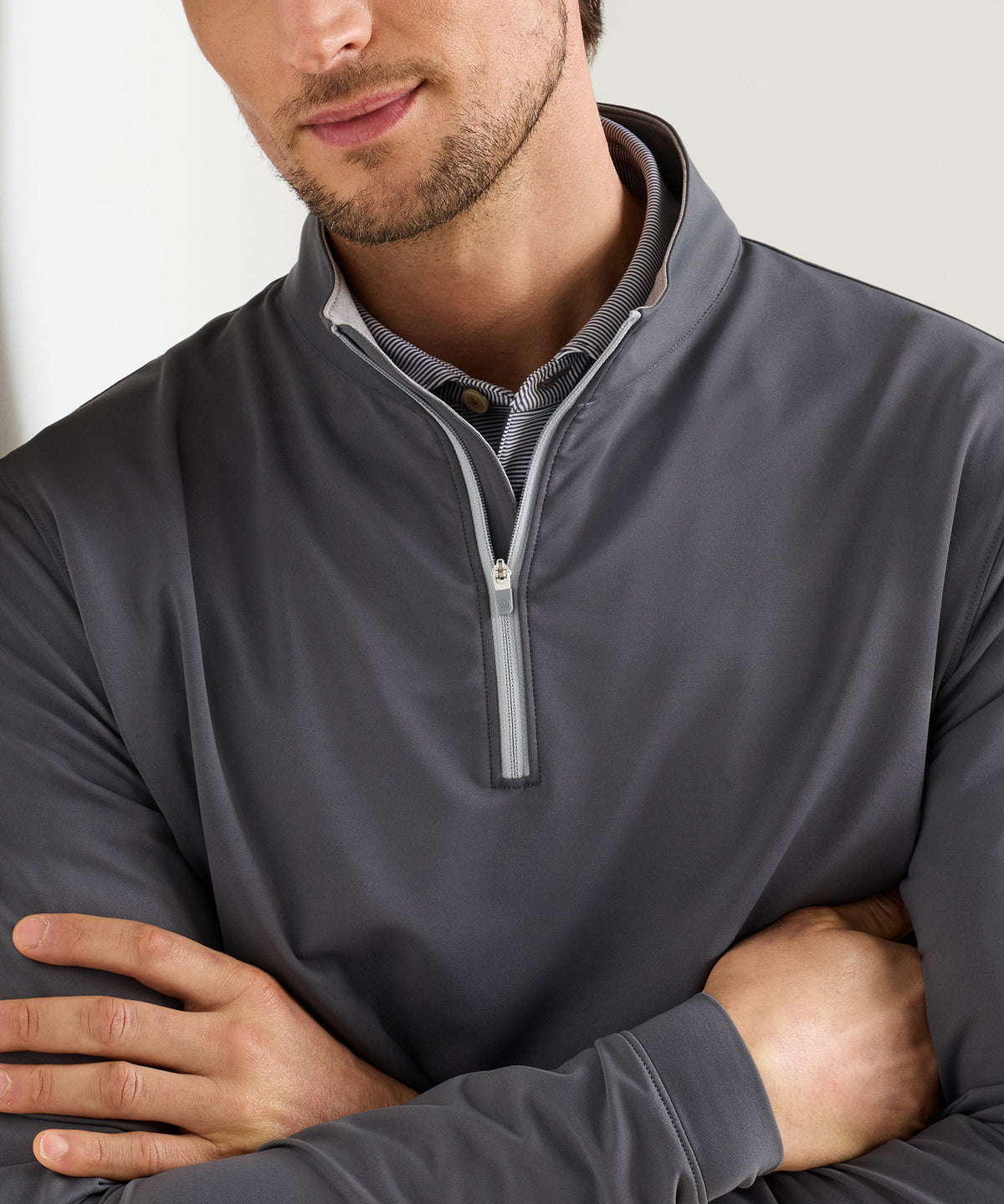 Peter Millar Perth Stretch Loop Terry Quarter-Zip Pullover - Iron, Men's Big & Tall
