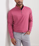 Peter Millar Perth performance quarter-zip in rosewood, lifestyle shot showing versatile styling
