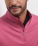 Peter Millar Perth pullover in rosewood, front view with zipper detail