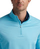 Peter Millar Perth pullover in maya blue, close-up of quarter-zip and collar detail