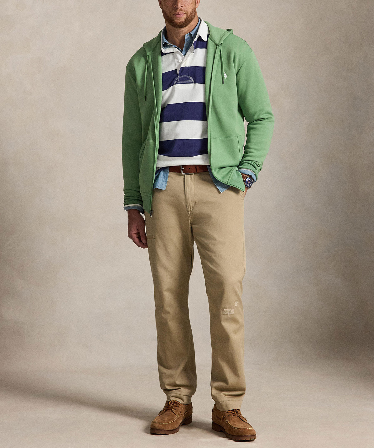 Polo Ralph Lauren Double-Knit Full-Zip Hoodie - Outback Green, Men's Big & Tall